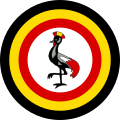 Uganda 1964 to present Black, yellow, red, and white with enlarged white disc superimposed with a crested crane motif