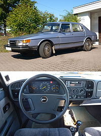 En Saab 900 GL från 1984 (ovan) med förarplatsen (nedan).