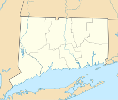 Mapa konturowa Connecticut, blisko centrum u góry znajduje się punkt z opisem „Colt’s Manufacturing Company”