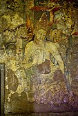 Bodhisattva Padmapani; 450–490; pigmenți pe piatră; înălțime: circa 1,2 m; Peșterile Ajanta (India)