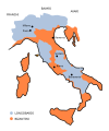 L'Italia nel 575, con le conquiste di Faroaldo e Zottone