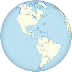 Bermuda on the globe (Americas centered)