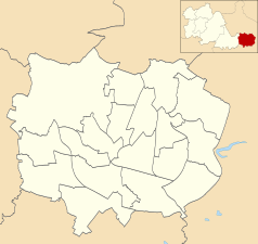 Mapa konturowa Coventry, blisko centrum na prawo znajduje się punkt z opisem „Foleshill”