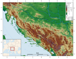 Topografická mapa Dinarid