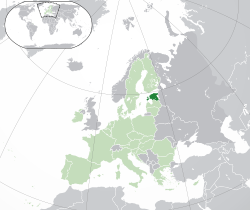 Lokasi  Estonia  (dark green) – di Eropah  (green & dark grey) – di the Kesatuan Eropah  (green)  –  [Petunjuk]