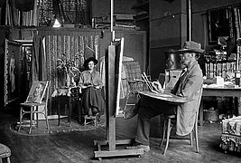 No 115 : Étienne Buffet dans son atelier, peignant sa femme Cornélie Blanchemain lors d'une permission en octobre 1916.