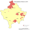 붉은 색 : 코소보의 세르비아인 다수 거주 지역