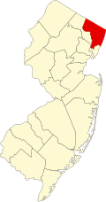 バーゲン郡の位置を示したニュージャージー州の地図
