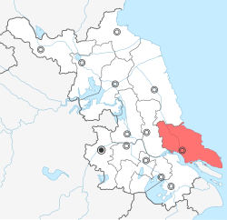 Location of Nantong City jurisdiction in Jiangsu