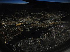 Aerial view of New York at night