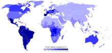 A világ országainak katolikus népessége százalékban számítva.