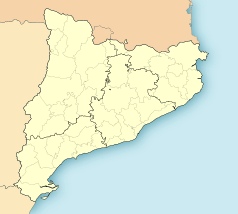 Mapa konturowa Katalonii, blisko centrum na dole znajduje się punkt z opisem „Can Vidalet”