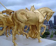 A closeup of the horses