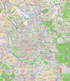 Mapa konturowa Kolonii, blisko centrum na lewo znajduje się punkt z opisem „Konsulat Generalny Rzeczypospolitej Polskiej w Kolonii”