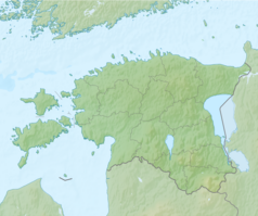 Mapa konturowa Estonii, w centrum znajduje się punkt z opisem „źródło”, natomiast blisko centrum na lewo znajduje się punkt z opisem „ujście”