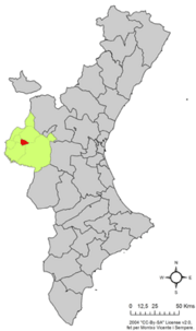 Localização do município de Caudete de las Fuentes na Comunidade Valenciana