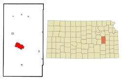 Location of Emporia within Lyon County and Kansas