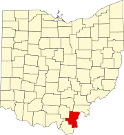 Kort over Ohio med Gallia County markeret