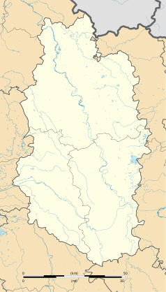 Mapa konturowa Mozy, blisko centrum u góry znajduje się punkt z opisem „Vacherauville”