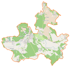 Mapa konturowa gminy Mosina, blisko centrum na prawo u góry znajduje się punkt z opisem „Głuszyna Leśna”