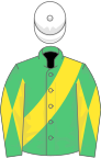 Emerald green, yellow sash, diabolo on sleeves, white cap