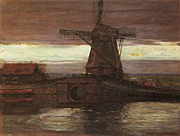 Stammer Mill with Streaked Sky label QS:Len,"Stammer Mill with Streaked Sky" label QS:Lpl,"Wiatrak Stammer z smugami na niebie" label QS:Lnl,"De Stammermolen met gestreepte lucht" 1905-1907. oil on canvas medium QS:P186,Q296955;P186,Q12321255,P518,Q861259 . 74,3 × 96,5 cm. New York City, Christie's (10 gulan 2001).