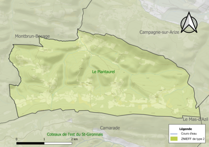 Carte de la ZNIEFF de type 2 sur la commune.