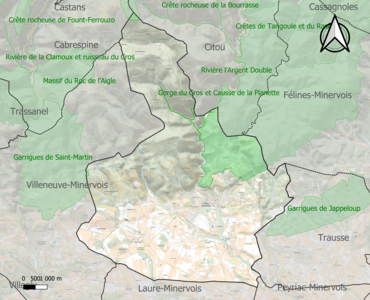 Carte des ZNIEFF de type 1 sur la commune.