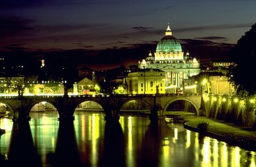 Angels Bridge and Basilica di San Pietro (view at night)