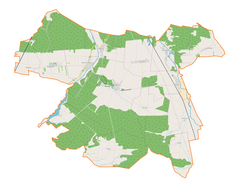 Mapa konturowa gminy Białaczów, po lewej nieco u góry znajduje się punkt z opisem „Radwan”