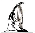 Egyptian vertical harp, kneeling harper