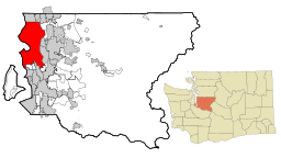 Seattles läge i King County och countyts läge i Washington.