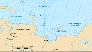 En un mapa del mar de Láptev