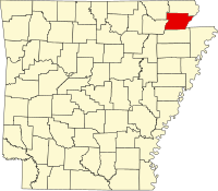 Map of Arkanzas highlighting Greene County