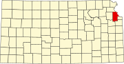 Map of Kansas highlighting Leavenworth County