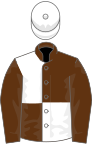 Brown and white (quartered), brown sleeves, white cap