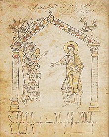 מלאך נגלה לעניי יוחנן מפטמוס, ציור מהמאה ה-9