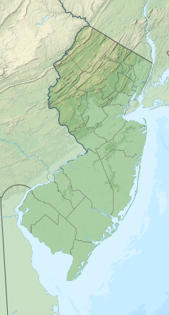 Mapa konturowa New Jersey, w centrum znajduje się punkt z opisem „miejsce bitwy”
