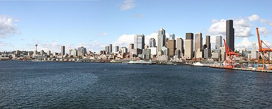 Panorama of Seattle skyline taken from a cruise ship in June of 2007.