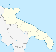 Mapa konturowa Apulii, u góry nieco na lewo znajduje się punkt z opisem „Peschici”