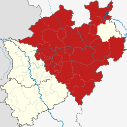 Разположение на Вестфалия в Северен Рейн-Вестфалия