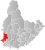 Flekkefjord markert med rødt på fylkeskartet