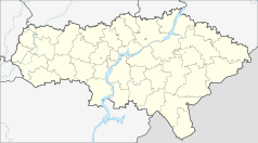 Mapa konturowa obwodu saratowskiego, u góry nieco na prawo znajduje się punkt z opisem „Bałaszow”