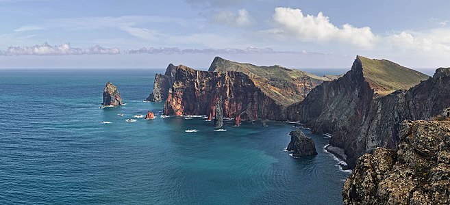 Ponta de São Lourenço, the easternmost point of the island of Madeira in Portugal. It is inside the town of Caniçal and forms a part of the municipality of Machico. Heading north north east.
