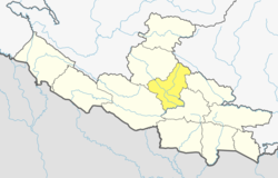 Location of Pyuthan (dark yellow) in Lumbini Province