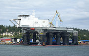 Ocean Odyssey (Sea Launch), names painted out, at graving dock, Esquimalt, BC after explosion.