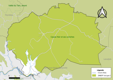 Carte de la ZNIEFF de type 2 de la commune.