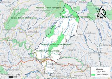 Carte des ZNIEFF de type 1 de la commune.