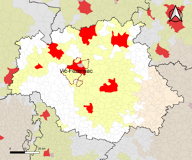 Localisation de l'aire d'attraction de Vic-Fezensac dans le département du Gers.