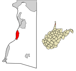 Location of Wellsburg in Brooke County, West Virginia.